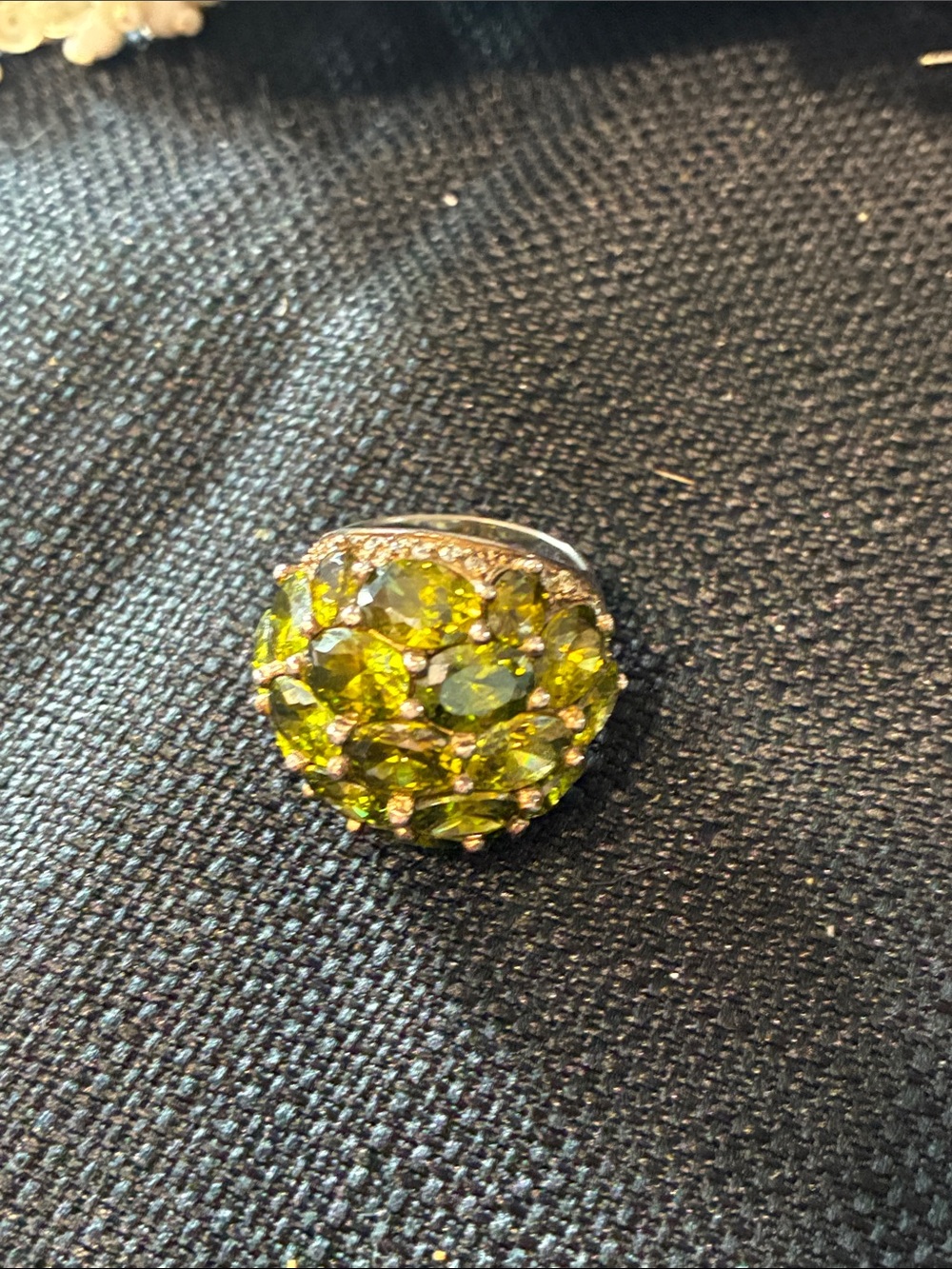 Green citrine Crystal Cluster Cocktail Ring - 925